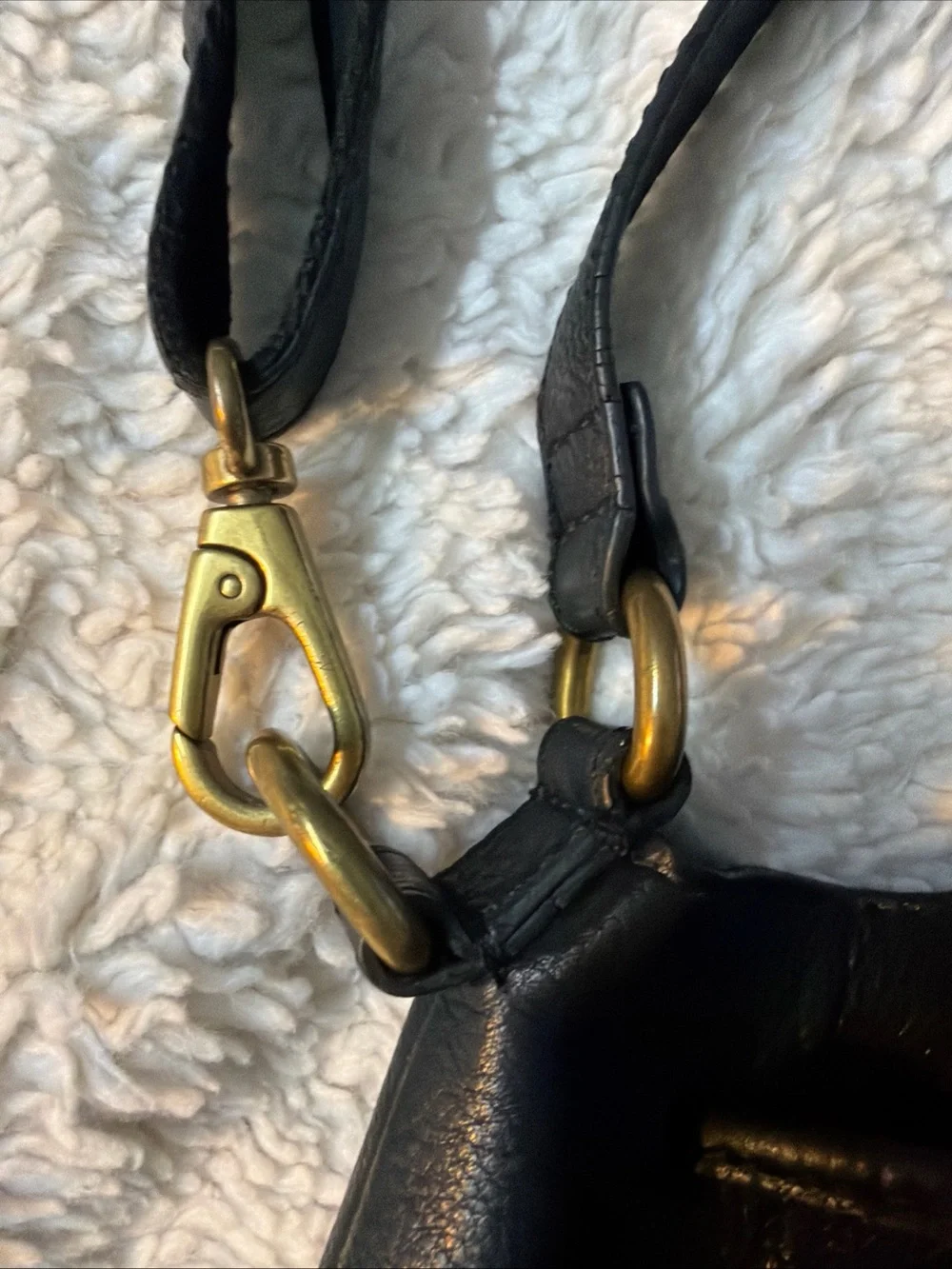 Fossil Y2K Black Leather Drawstring Bucket Bag with Gold Hardware